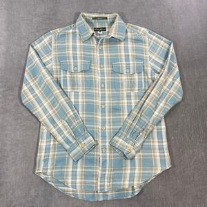 Eddie Bauer Mens Medium Blue Tan Plaid Vintage Fit Button Up Shirt